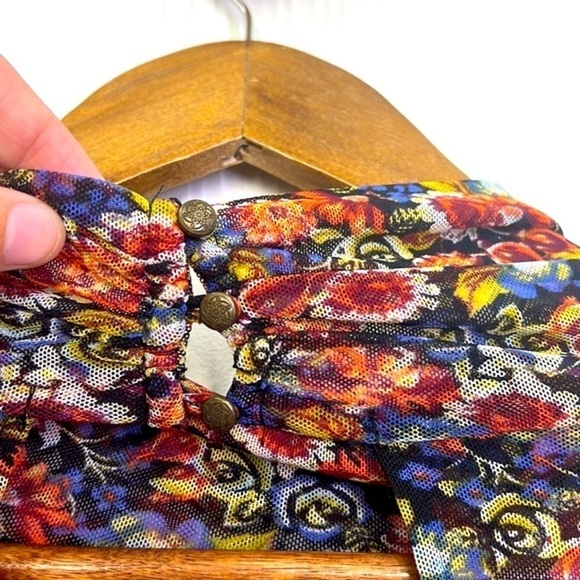 Free People - All Dolled Up Black Floral Print Mesh Long Sleeve Crop Top Size XS - Picture 15 of 15